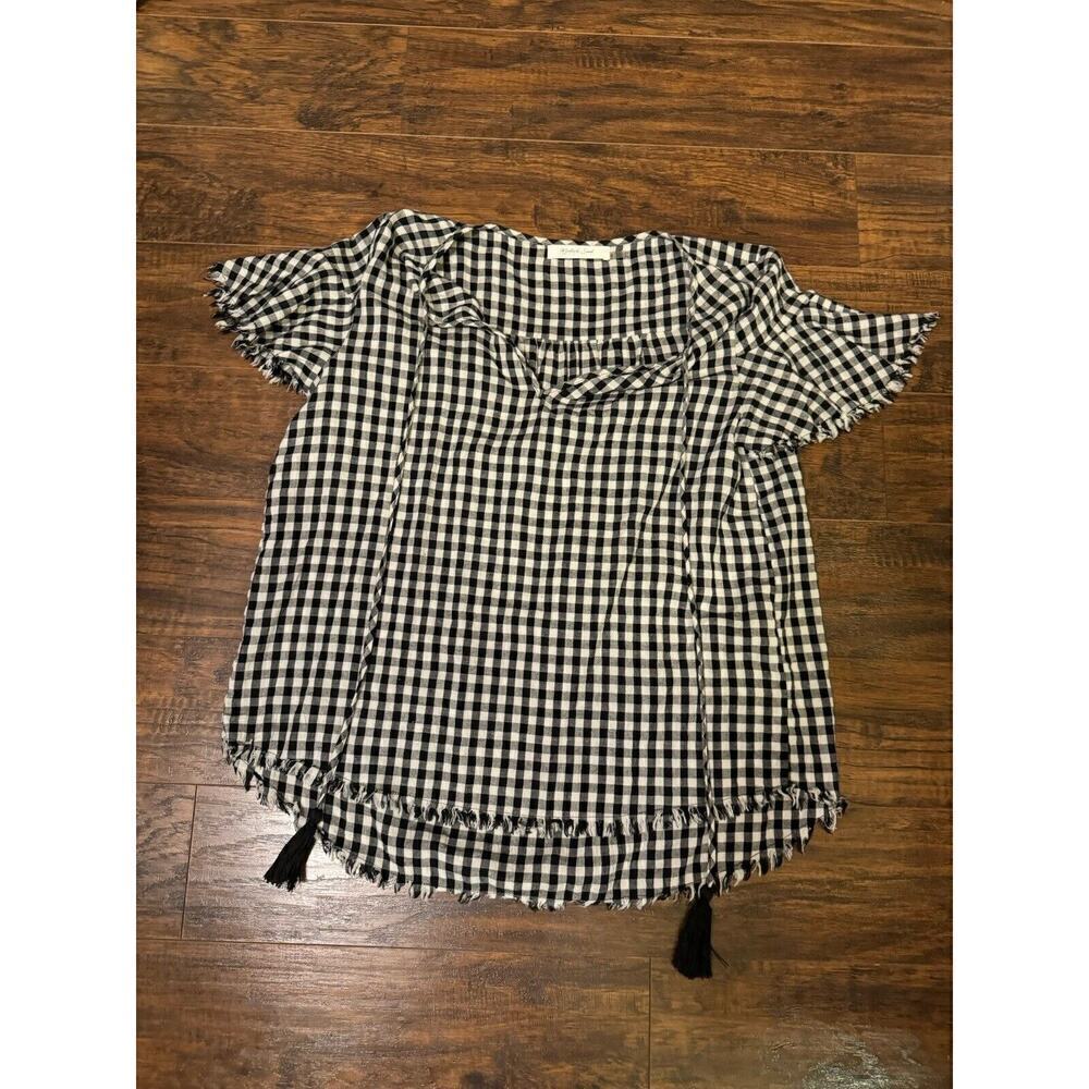 MUSTARD SEEd rayon SHIRT Black Plaid Boho Peasant Top Sz:s